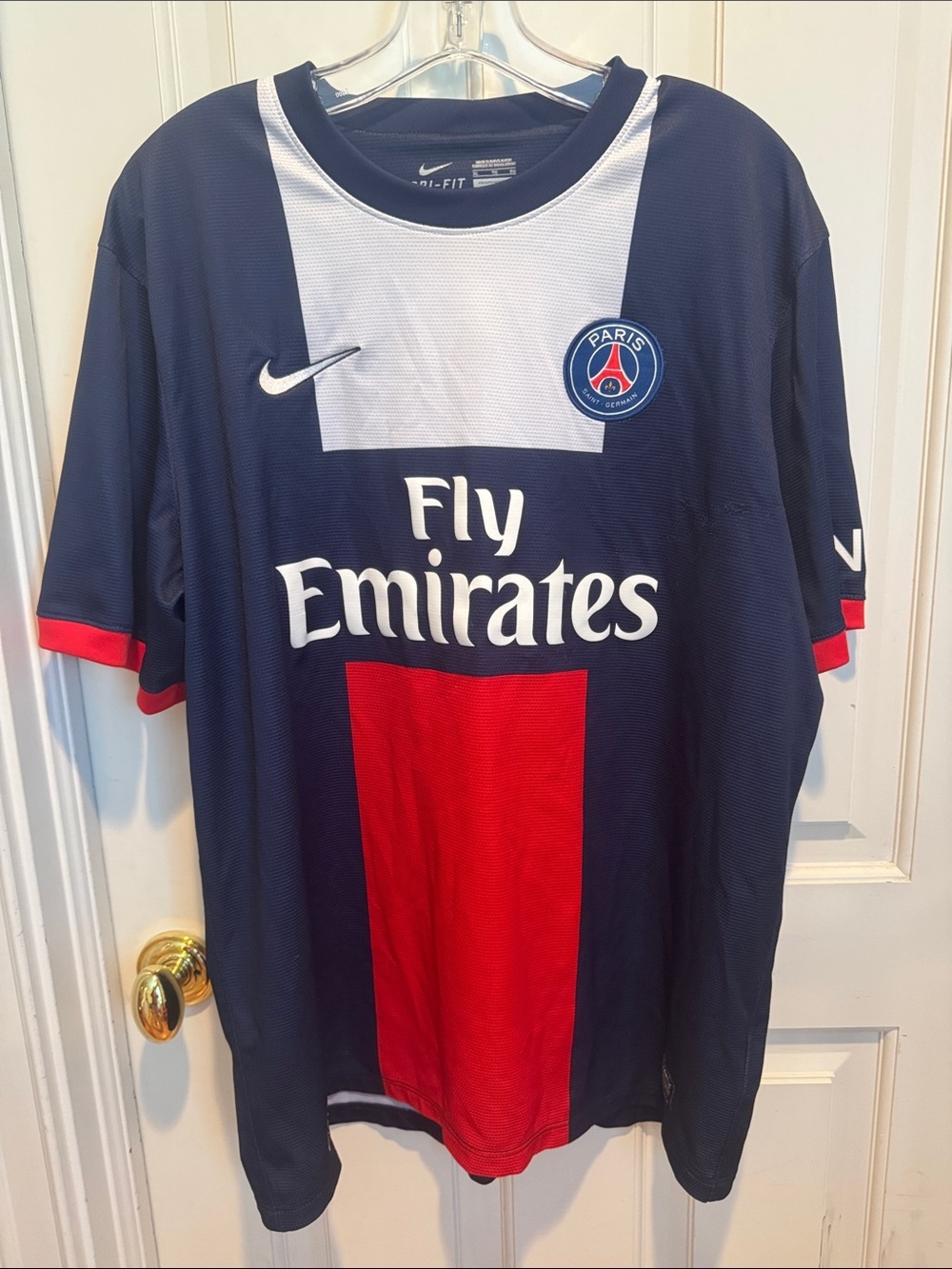 Nike Paris Saint Germain 2013 2014 Fly Emirates soccer shirt in blue red white